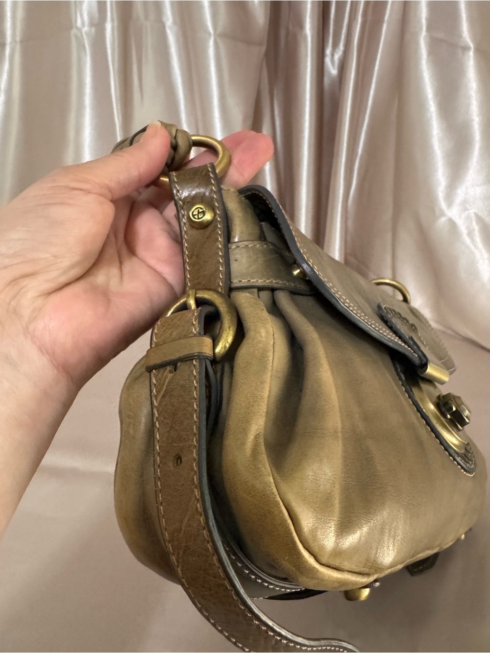 Francesco Biasia Tan Leather Shoulder Bag with Braided Handle - Picture 9 of 16